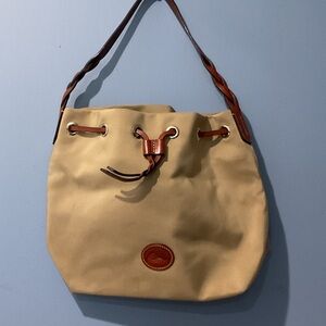 Downey & Bourke tan canvas and leather purse.